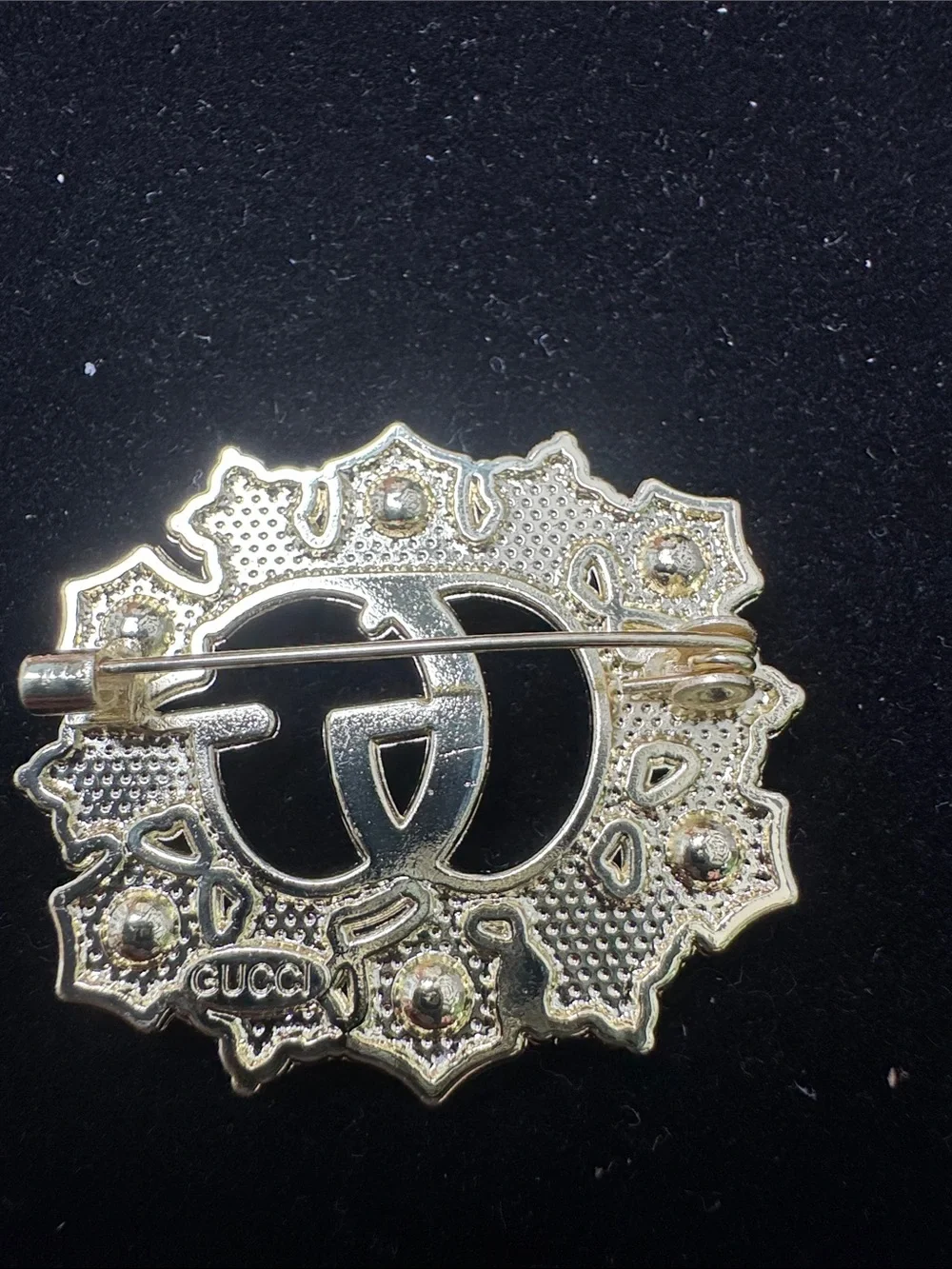 Brooch Gold-Tone GG Logo Crystal Brooch with Aurora Borealis Stones